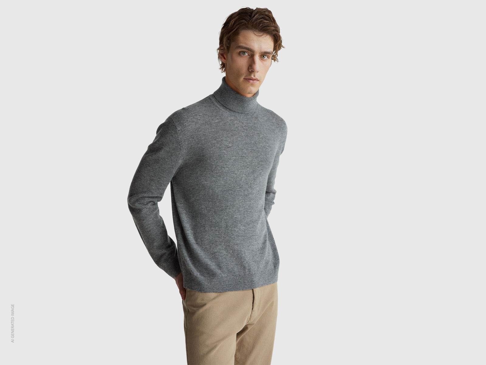 Camisola de gola alta cinzenta em pura lã Merino - ucb_image_F