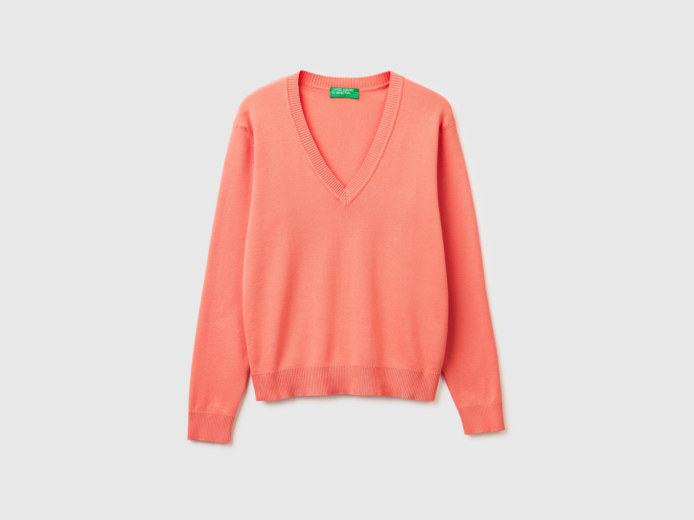 Camisola pêssego em algodão tricot com decote em V - ucb_image_FS