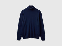 Camisola de gola alta azul-escuro em pura lã Merino - ucb_image_FS