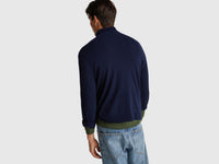 Camisola de gola alta azul-escuro em pura lã Merino - ucb_image_B
