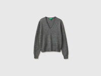 Camisola decote em V cinza em pura lã Merino - ucb_image_FS