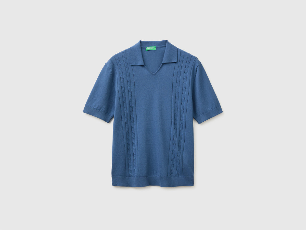 Knitted polo shirt with cables - ucb_image_FS