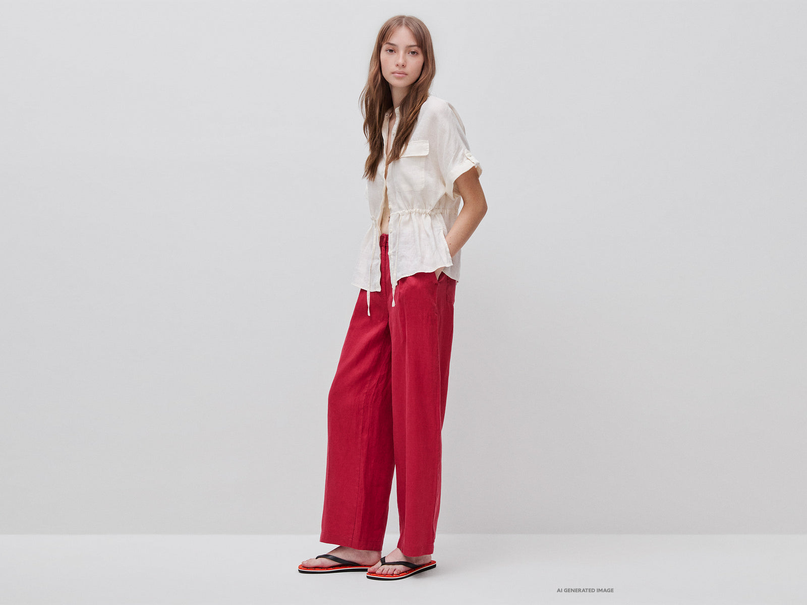 High-waisted trousers in pure linen