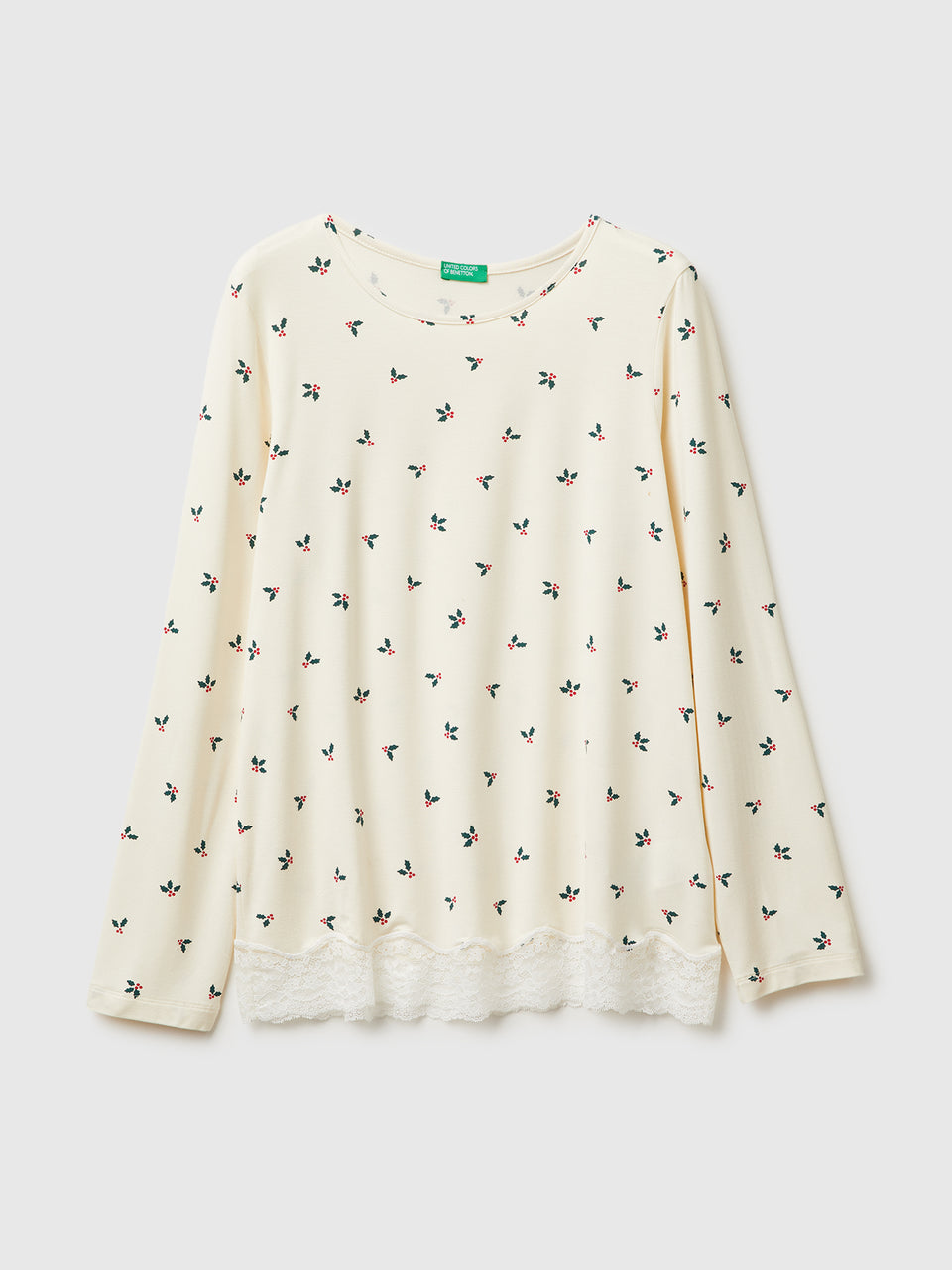 T-shirt de Natal com estampa de azevinhos e renda - ucb_image_FS
