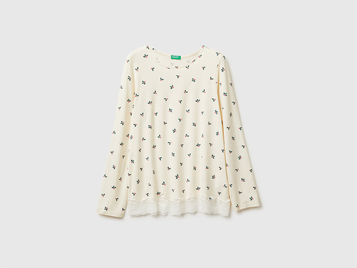 T-shirt de Natal com estampa de azevinhos e renda - ucb_image_FS