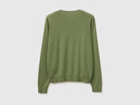 Olive green V-neck sweater in tricot cotton - ucb_image_BS