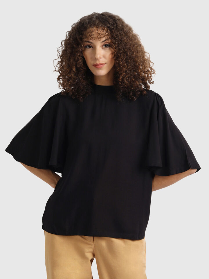Solid Top with Frill Sleeves