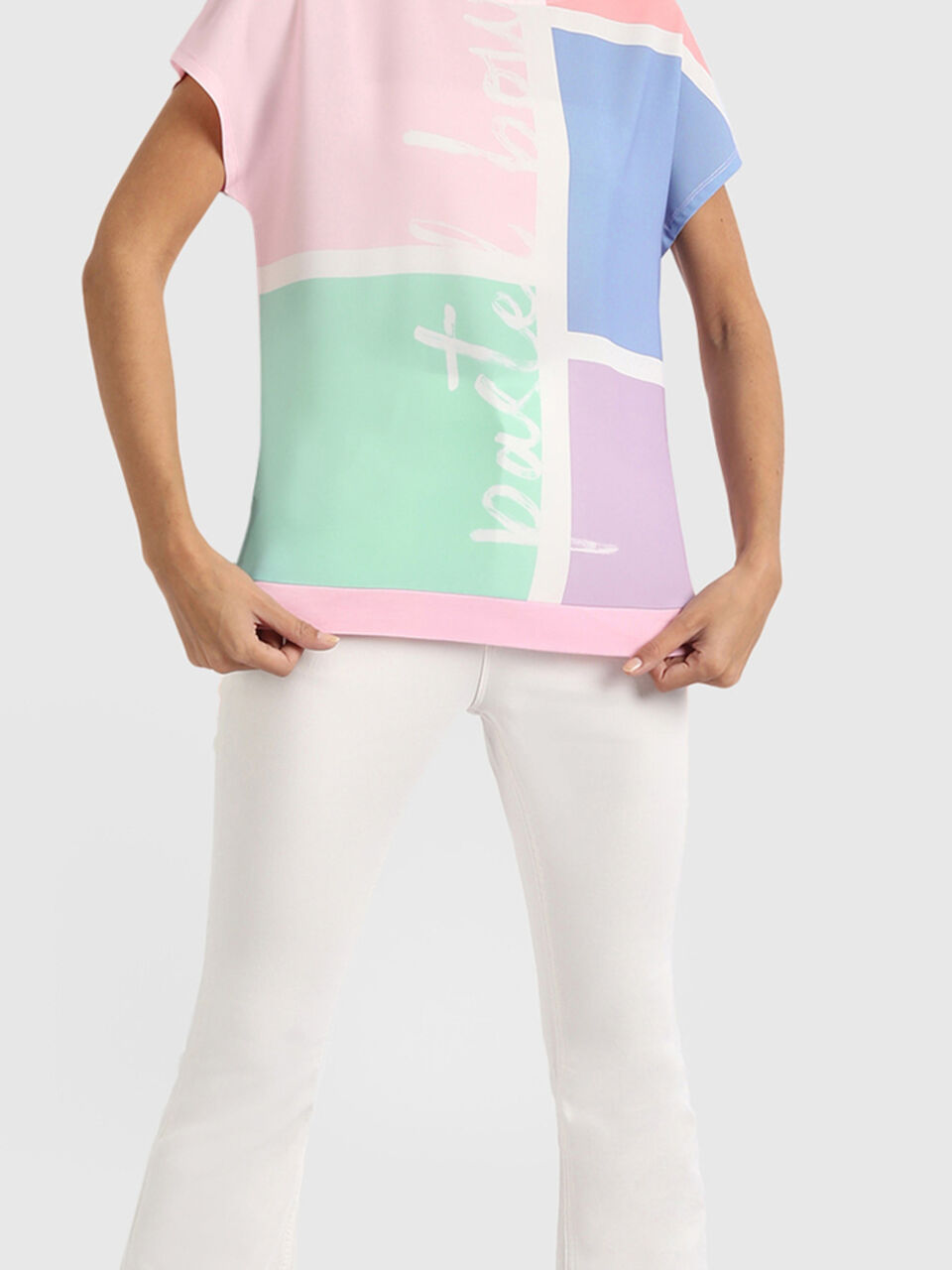 Knit Woven Top With Text image number null