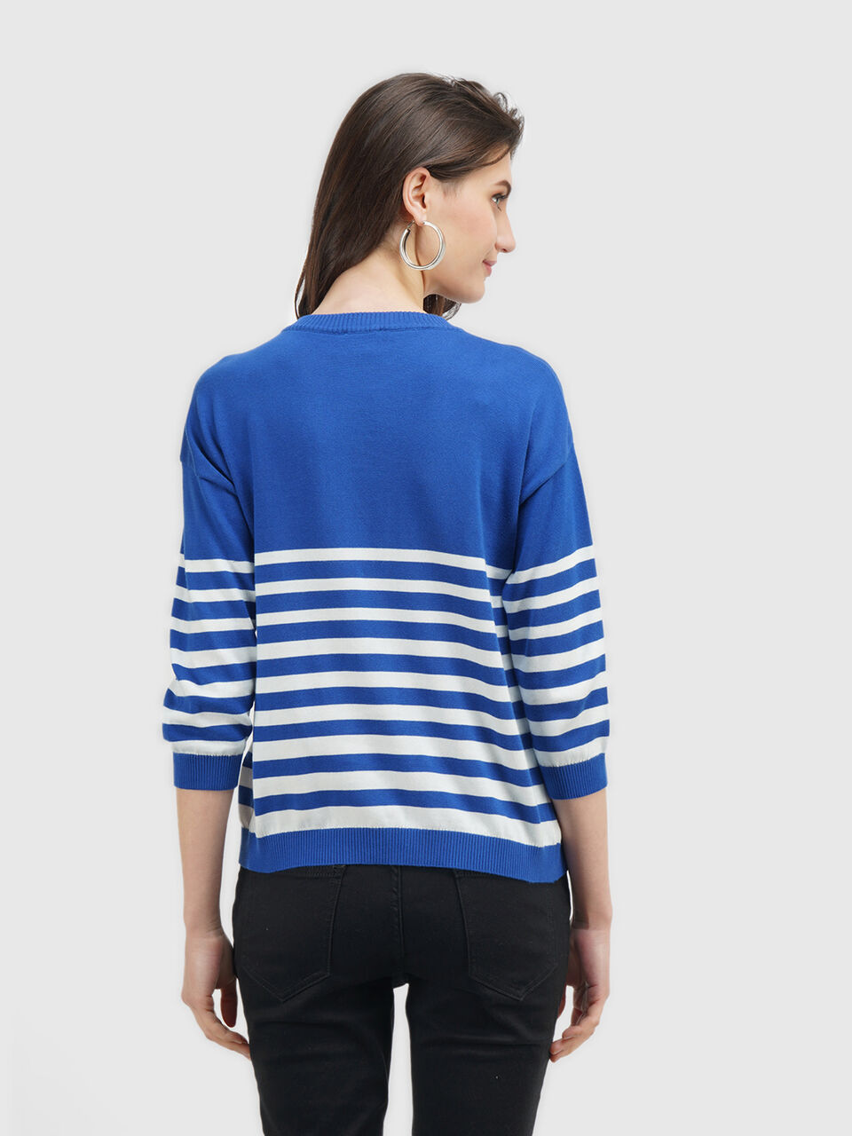 Full Sleeve Stripe Button Shoulder Tricot Top image number null