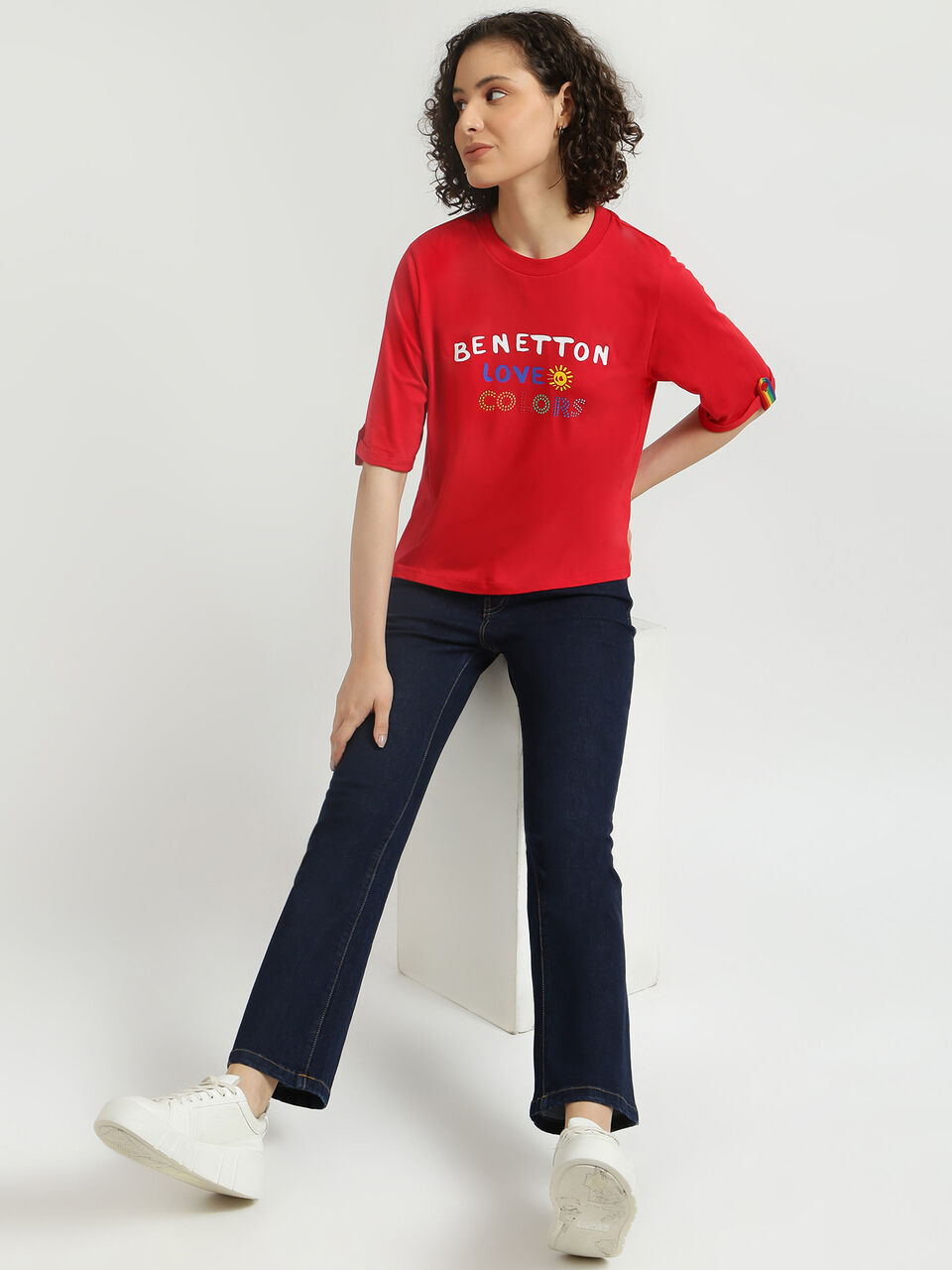 Short Sleeve Tee With Colors In Rhinestones image number null