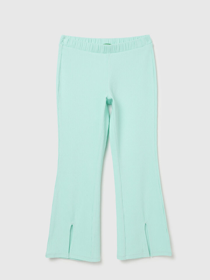 FLARED RIB LEGGINGS WITH SLIT