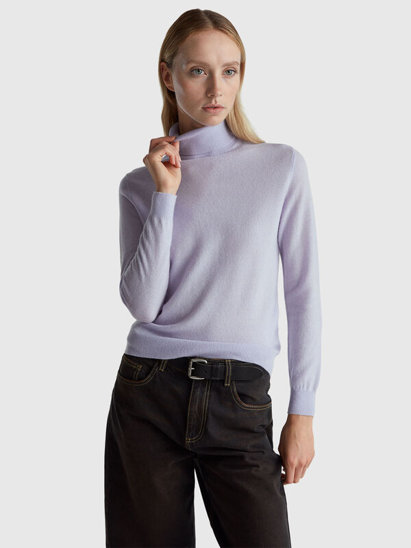 Lilac turtleneck sweater in pure Merino wool Women