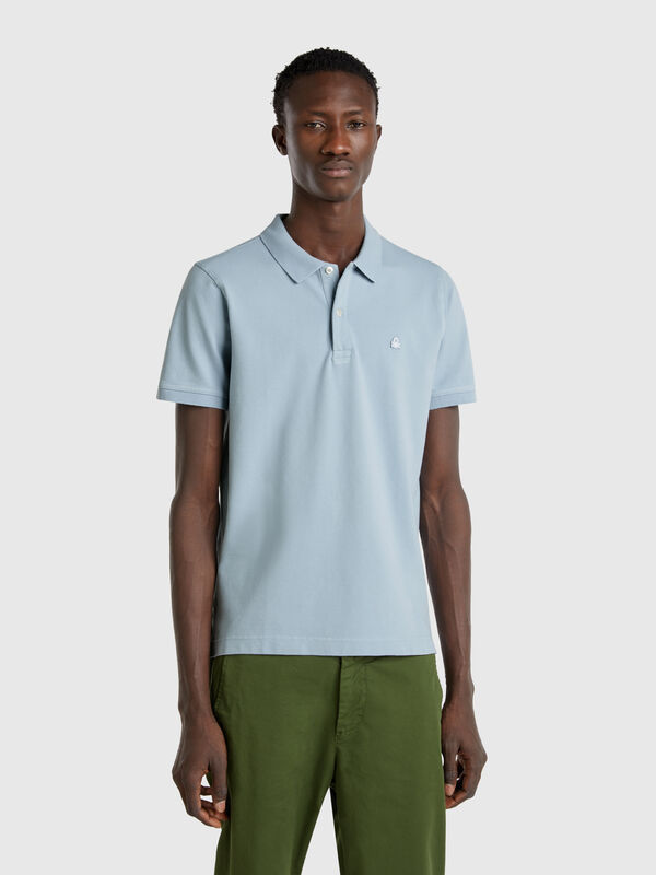 Blue gray slim fit polo Men