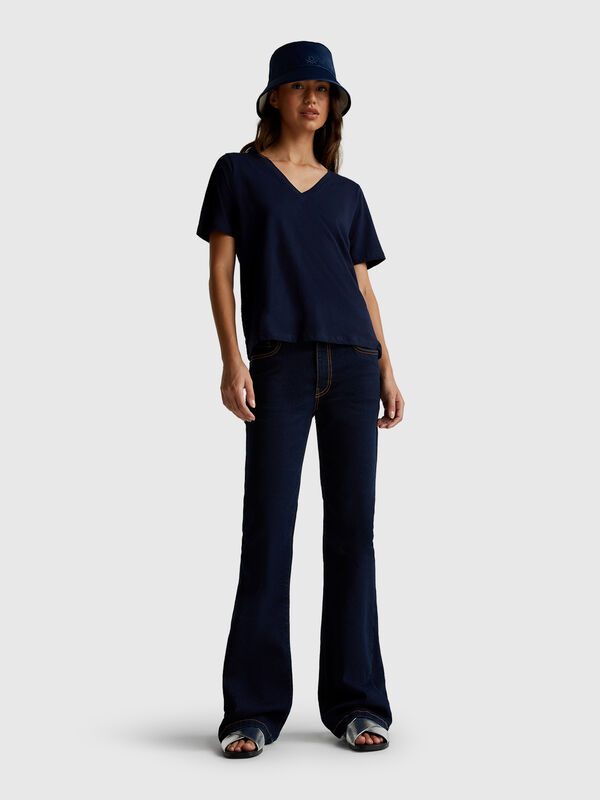 V-neck t-shirt in slub cotton Women