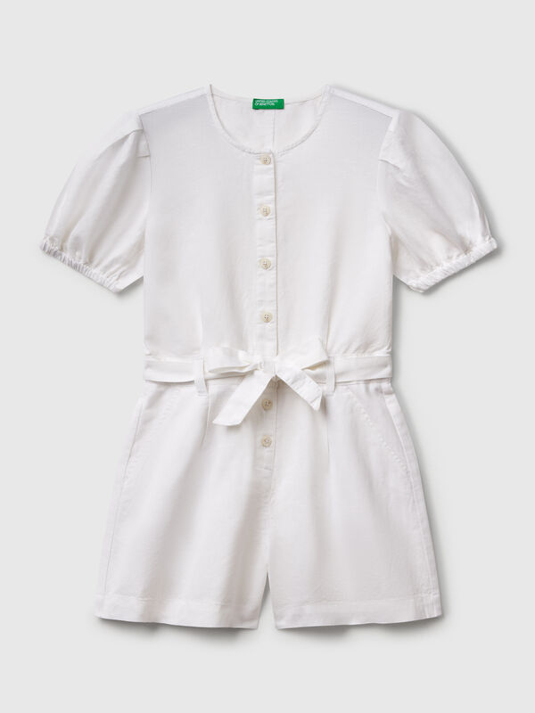 Jumpsuit with sash in linen blend Junior Girl