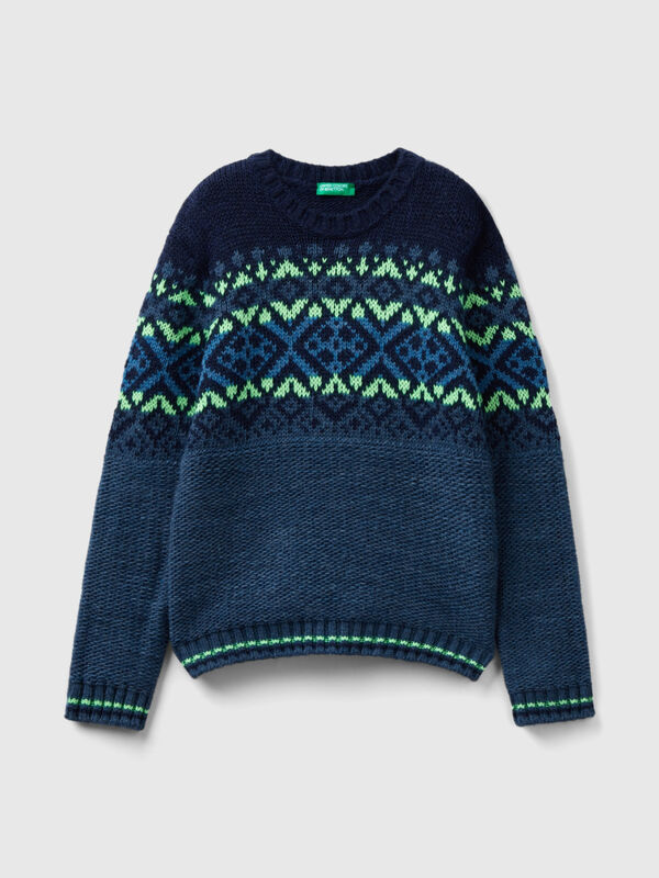 Jacquard sweater with neon details Junior Boy