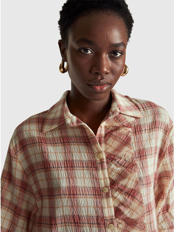 Check shirt with rouches Women