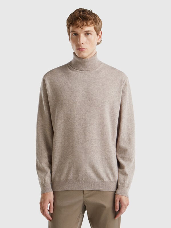 Dove gray turtleneck in pure Merino wool Men