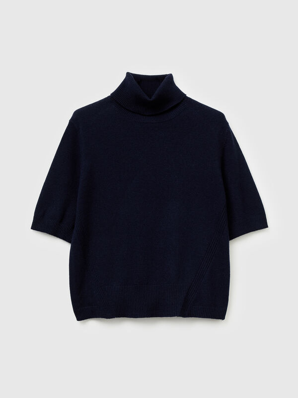 Midnight blue short sleeve turtleneck in cashmere blend Midnight blue short sleeve turtleneck in cashmere blend Women