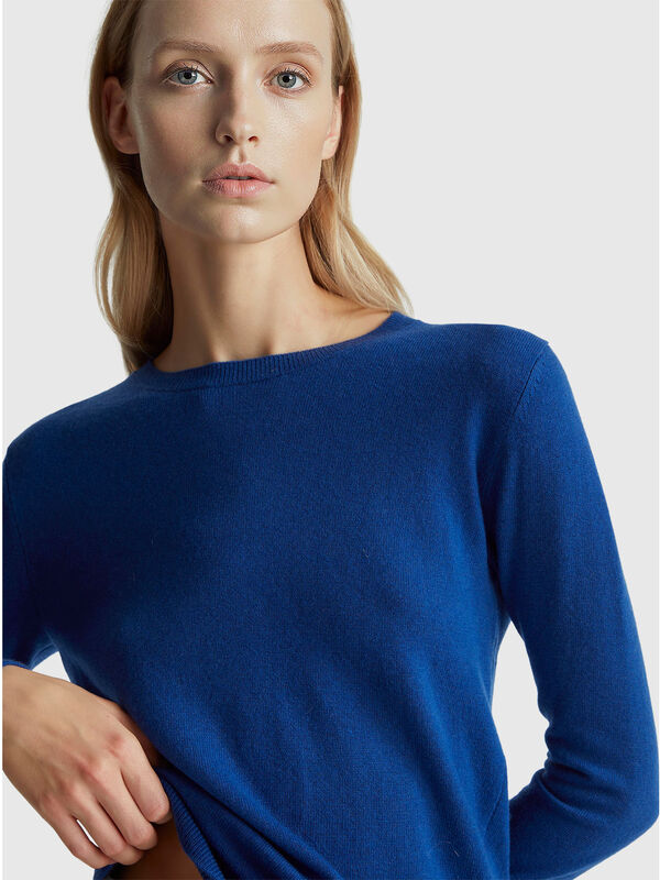 Blue crew neck sweater in Merino wool Women