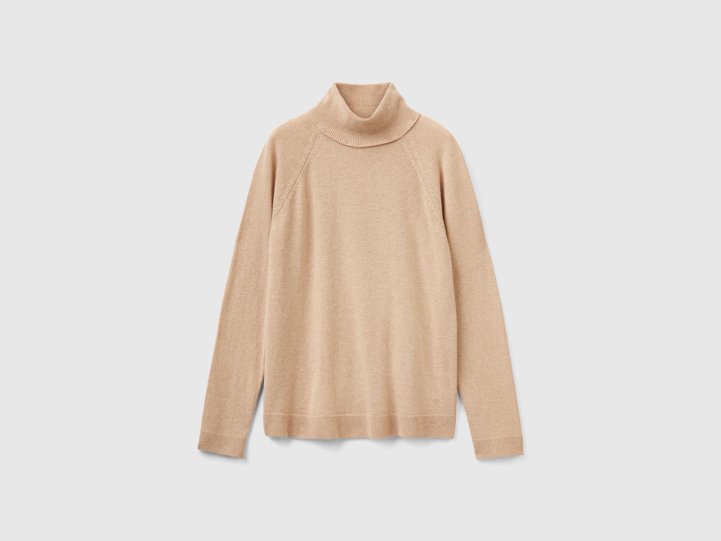 Beige turtleneck in cashmere and wool blend - Beige | Benetton
