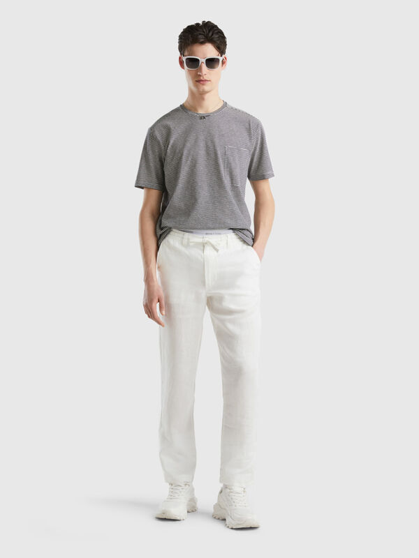 Trousers in pure linen with drawstring Men