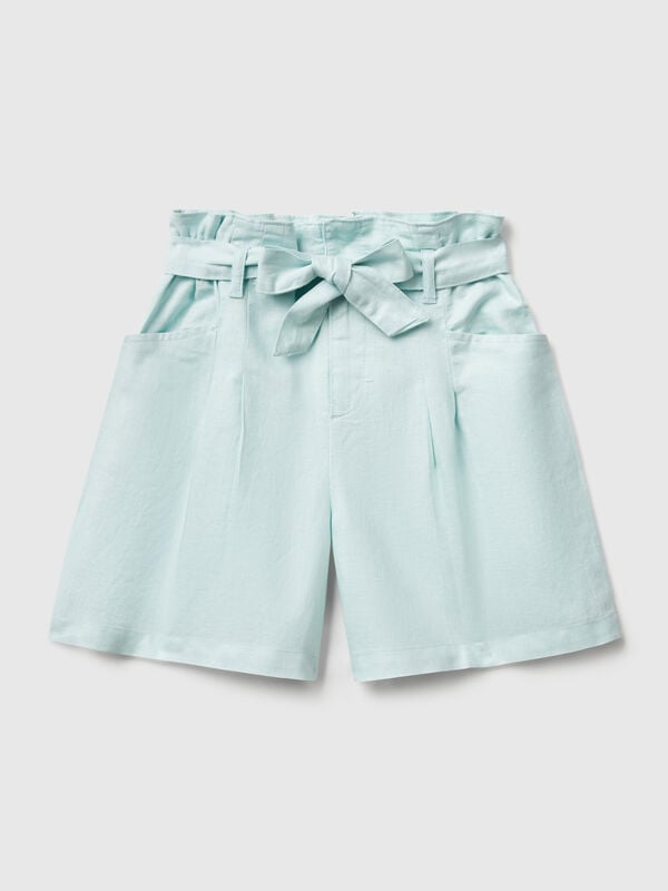 Paperbag bermudas in linen blend Junior Girl