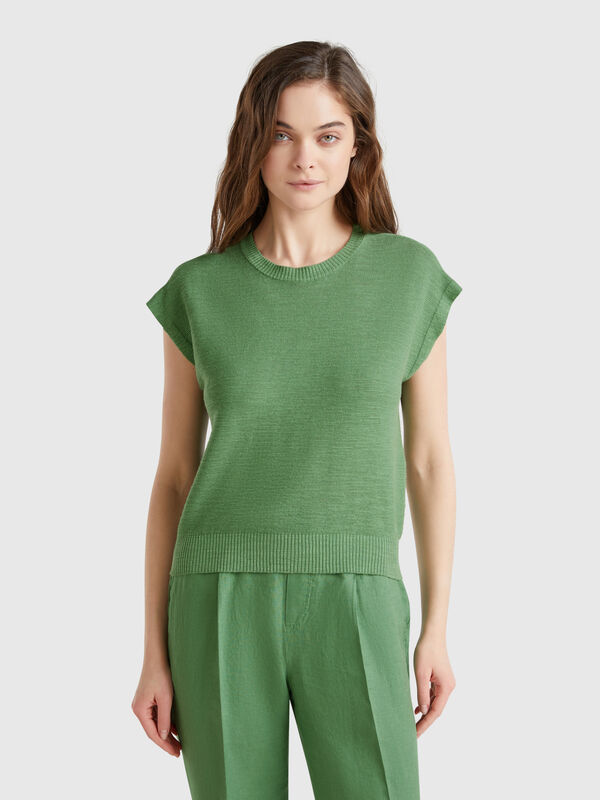 Vest in cotton and linen blend Women