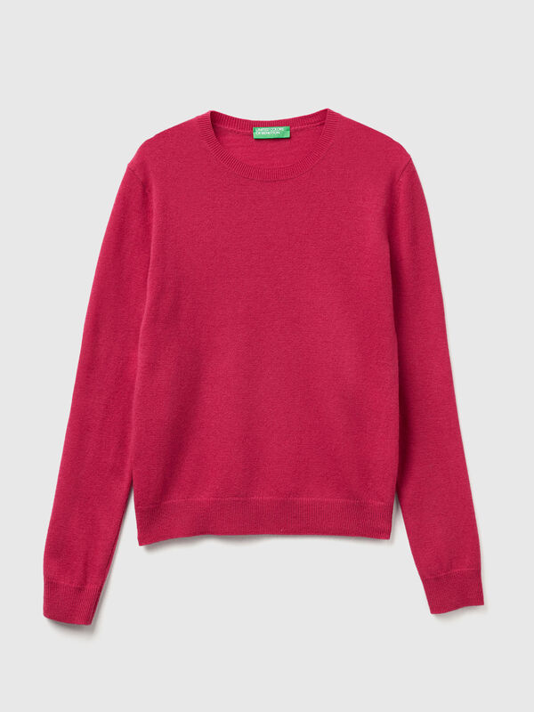 Fuchsia crew neck sweater in Merino wool Women