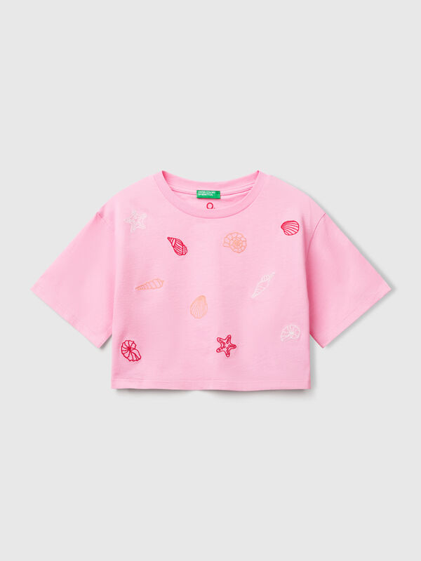 Pink t-shirt with shell embroidery Junior Girl