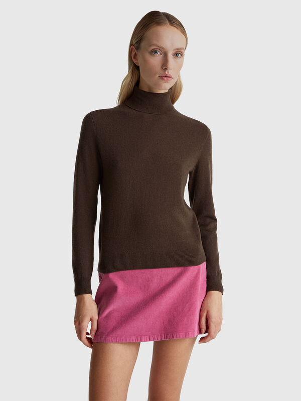 Brown turtleneck sweater in pure Merino wool Women