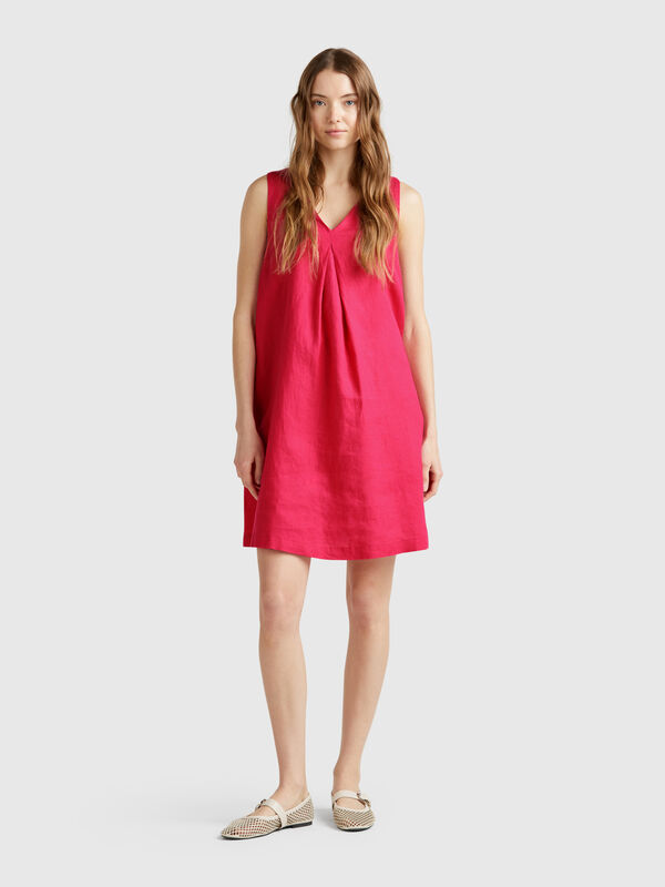 Sleeveless dress in pure linen Women