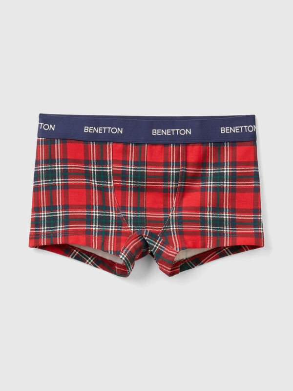Red and blue tartan boxer shorts