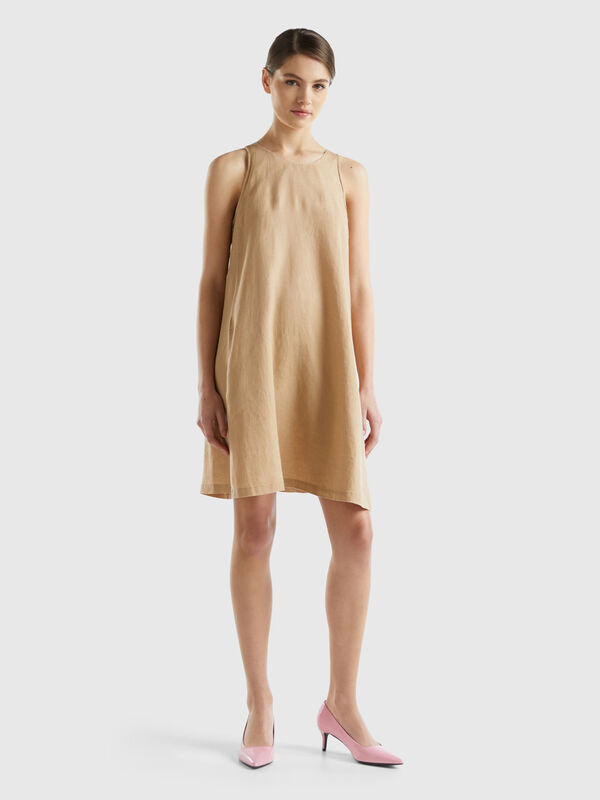 Sleeveless dress in pure linen Women