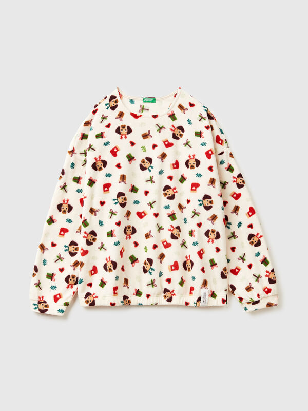 Fleece top with Christmas print Women