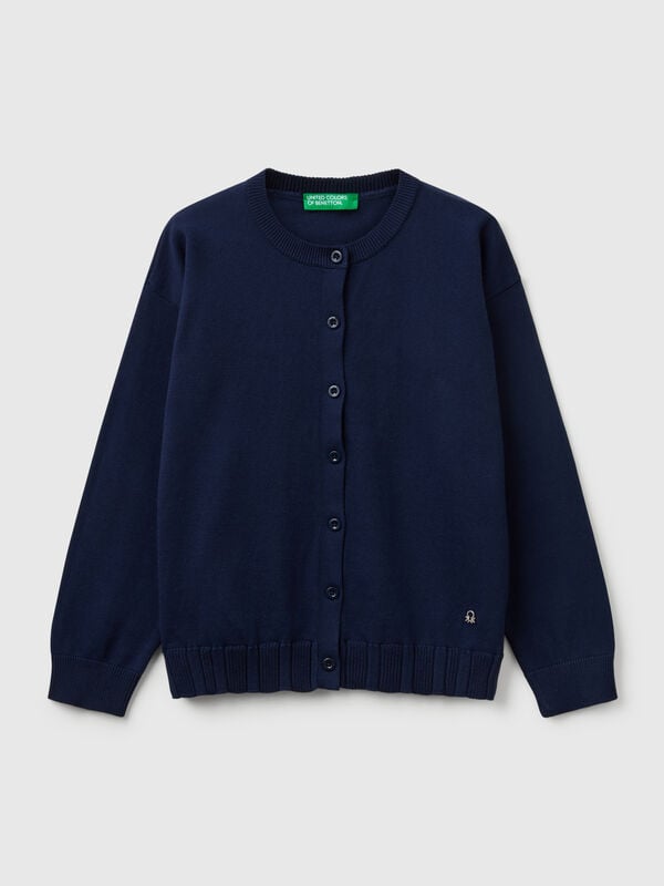 Pure cotton crew neck cardigan Junior Girl