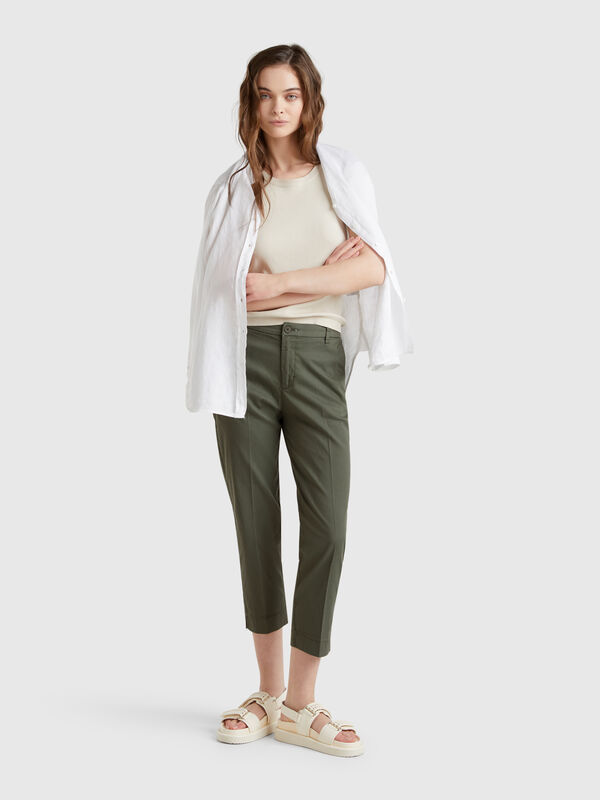 Cropped chinos in stretch cotton Women