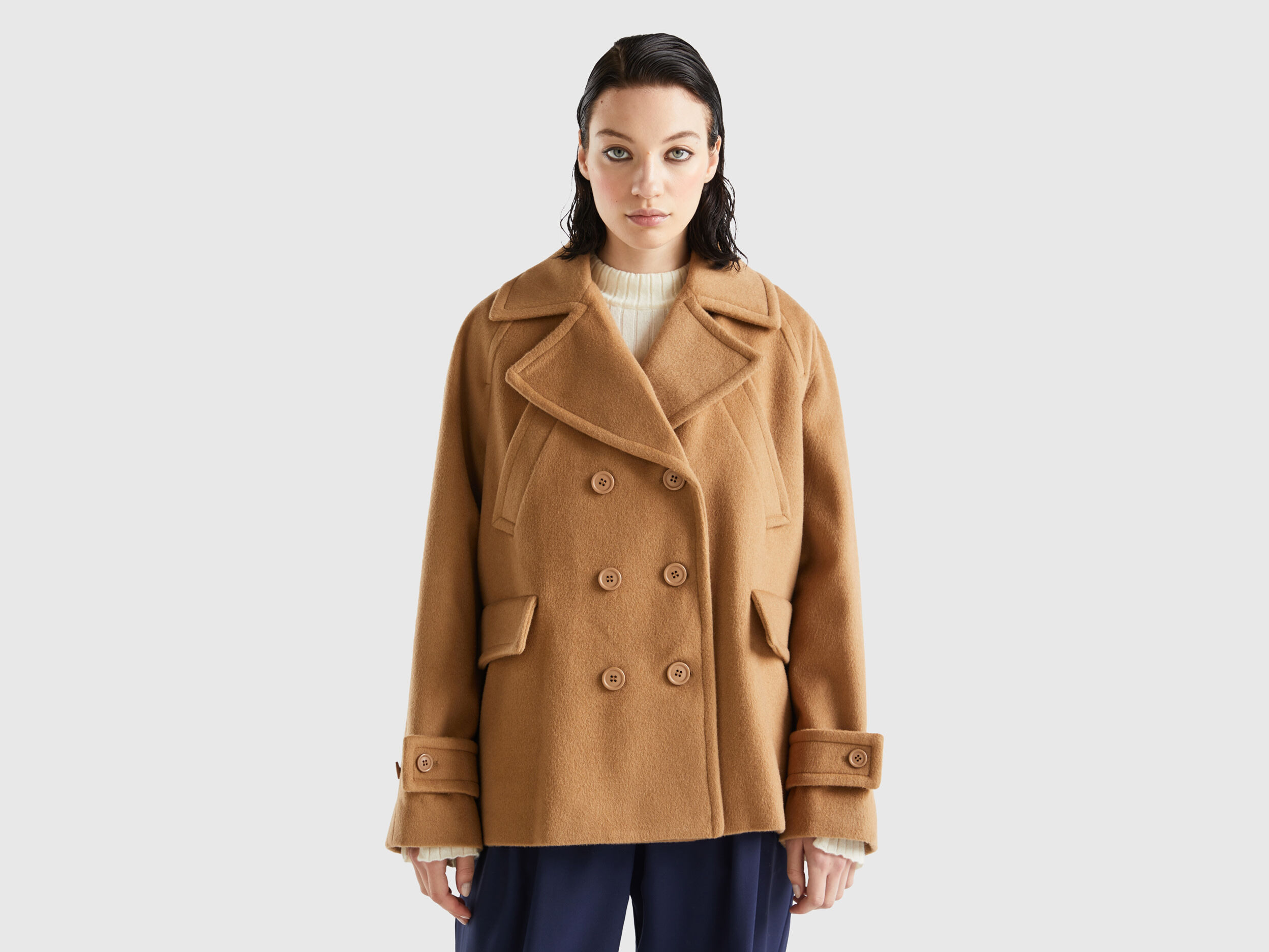 Short double breasted coat Camel Benetton