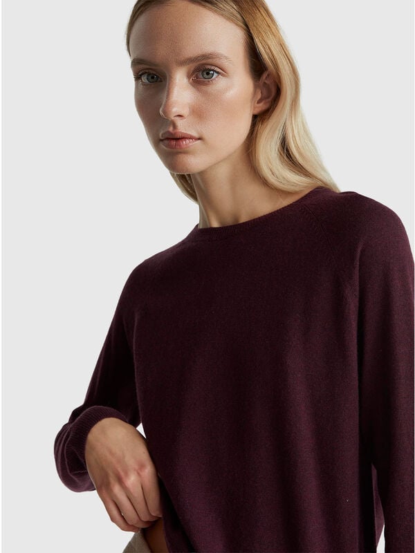 Brown crew neck sweater in cashmere and wool blend Women