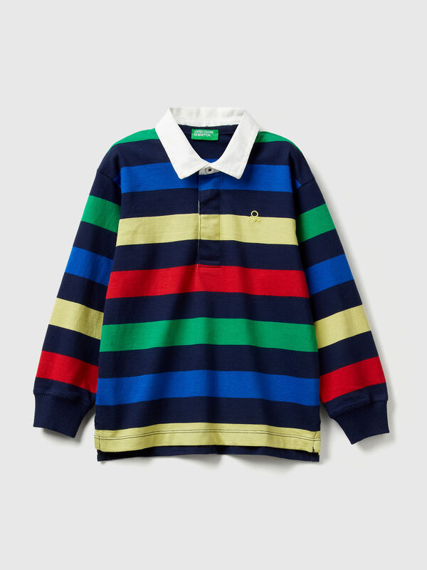Striped rugby polo in cotton Junior Boy