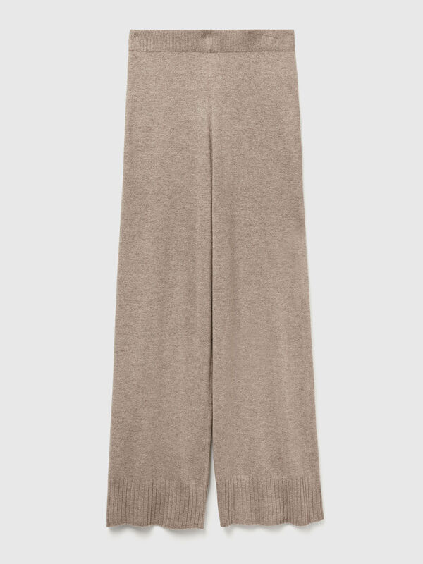 Beige wide trousers in wool and cashmere blend Women