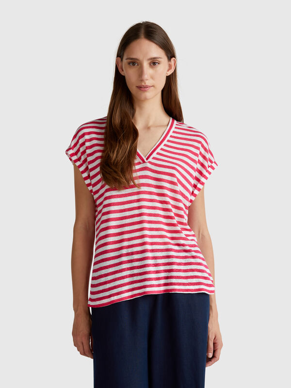 Striped t-shirt in linen blend Women