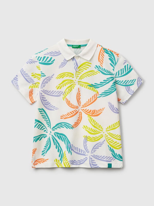 White polo with tropical print Junior Boy