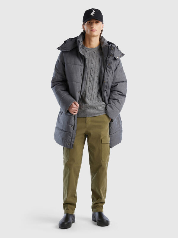 Long padded jacket with removable hood