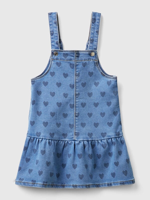 Denim dungaree skirt with hearts Junior Girl