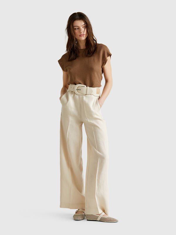 Palazzo trousers in 100% linen Women
