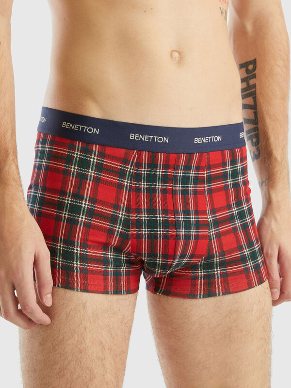 Red and blue tartan boxer shorts