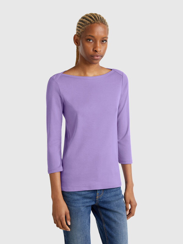 T-shirt with boat neck in 100% cotton Women