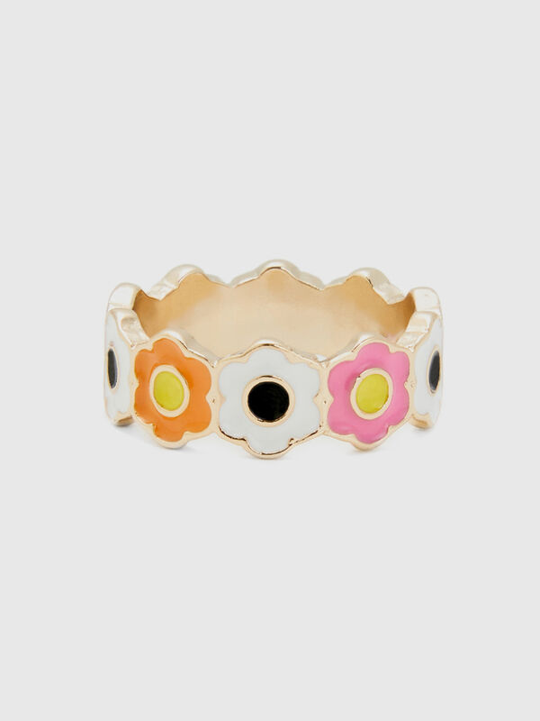 Gold ring with multicolor flowers Women