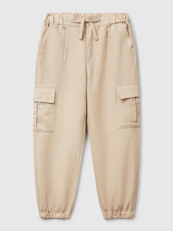 Cargo fit trousers in linen blend Junior Girl